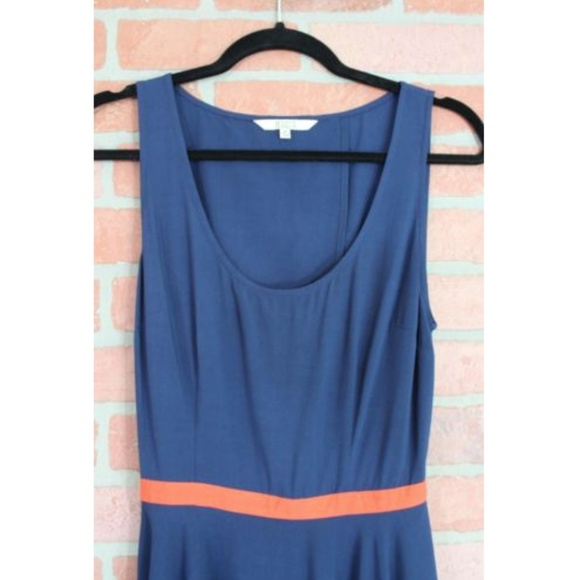 Navy Blue & Orange Empire Waist Dress w/ Open Back - Picture 2 of 4